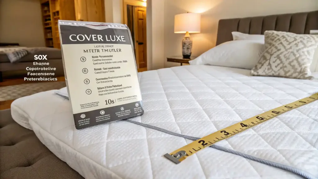 A detailed flat lay of a Cover Luxe mattress protector, highlighting its features and quality materials.