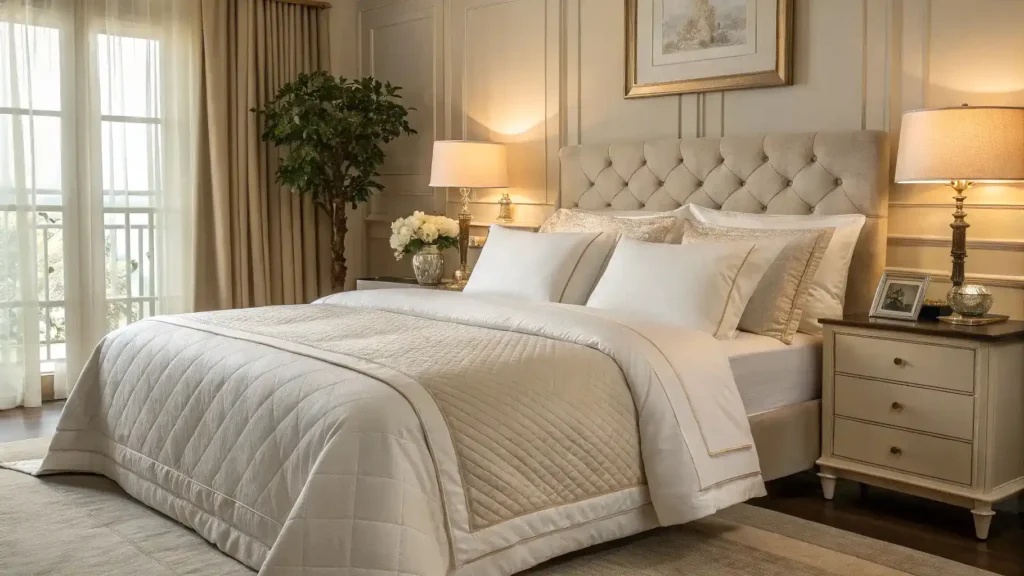 A serene bedroom showcasing Cover Luxe products, inviting reflection on quality and comfort.