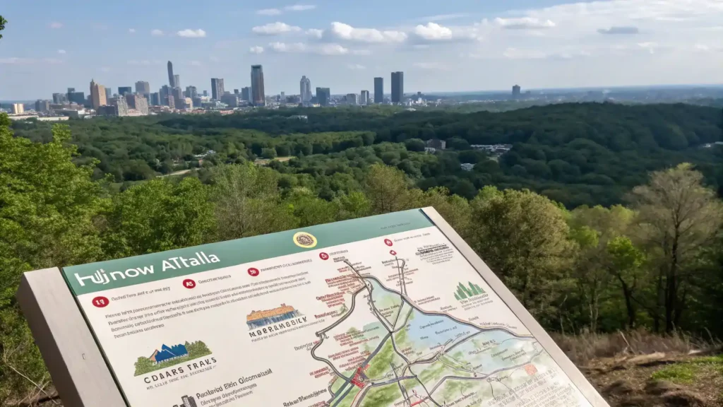 A detailed map of hiking trails in Atlanta with marked trailheads and attractions.