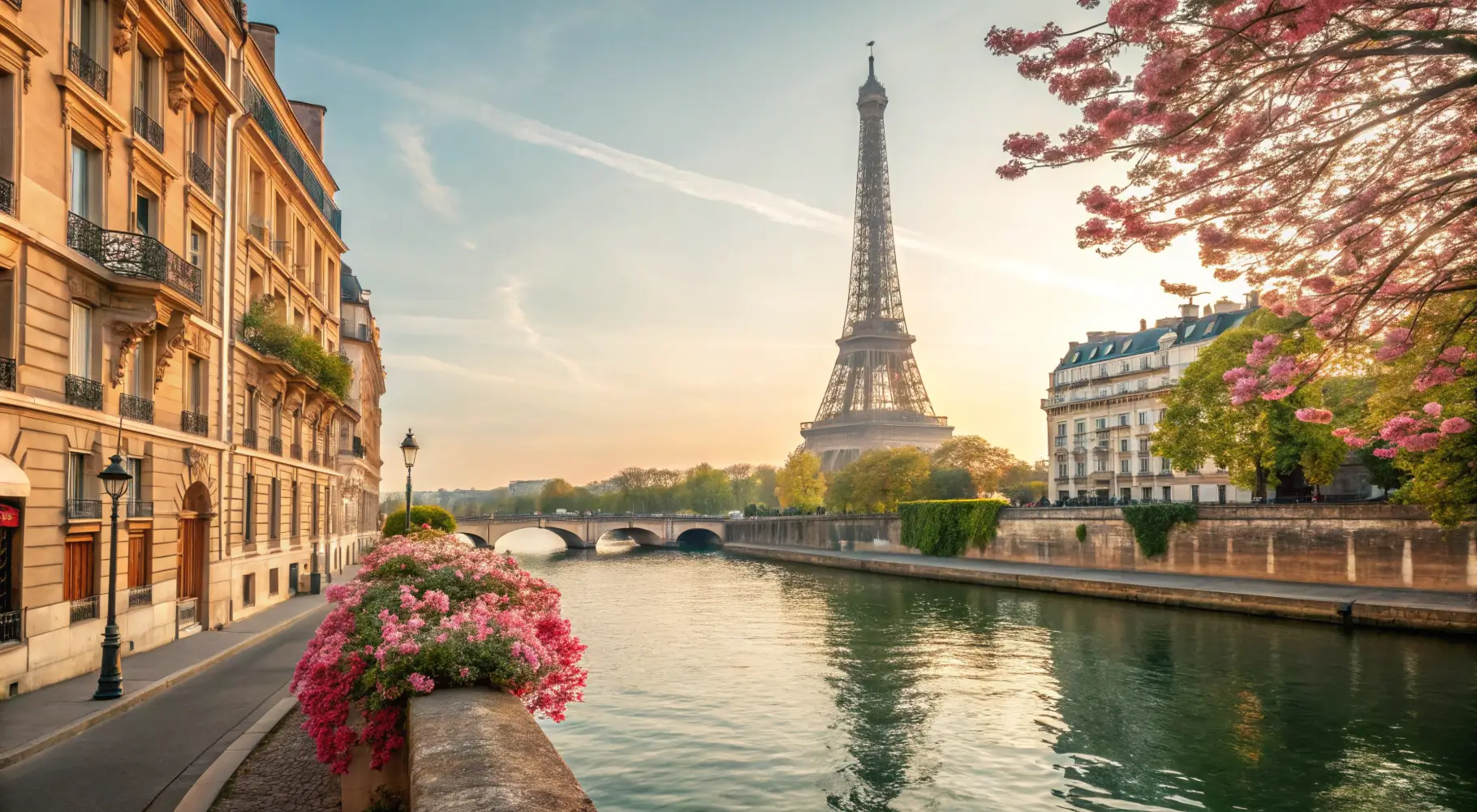 Scenic view of Paris with the Eiffel Tower, Seine River, and Montmartre streets, representing the best areas to visit in France.