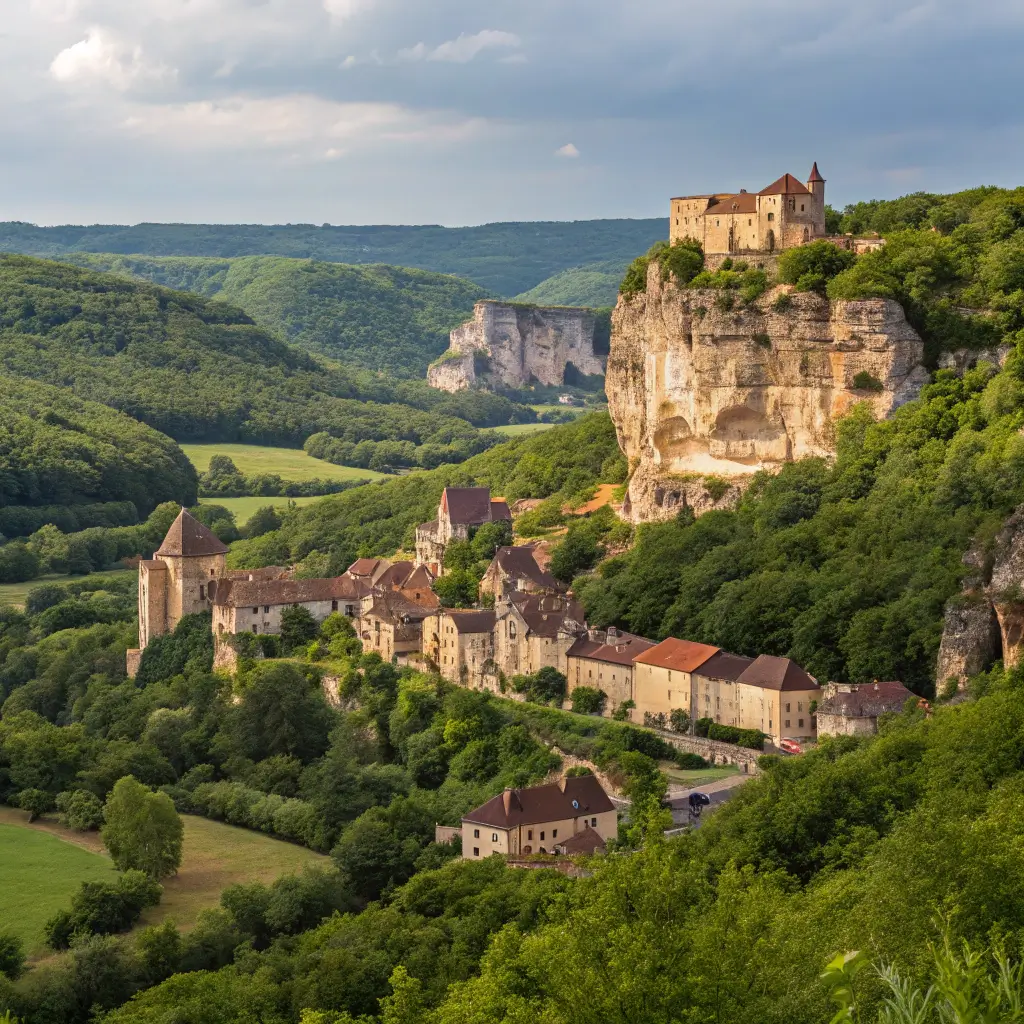 Scenic view of the Dordogne region with prehistoric caves and medieval castles, showcasing the best areas to visit in France.