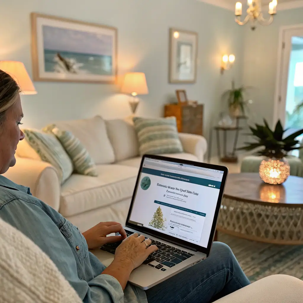 A person requesting an insurance quote online from the comfort of their home in Surfside Beach, SC.