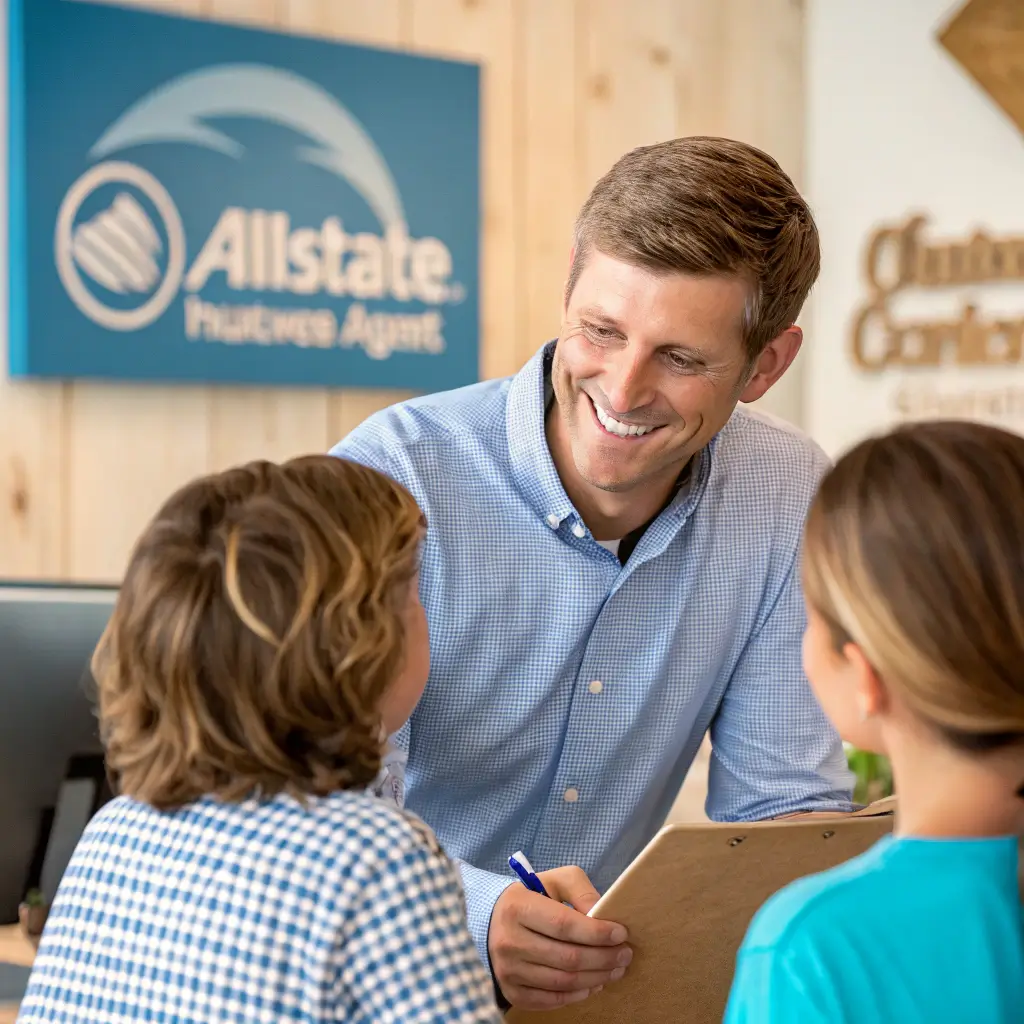 An Allstate insurance agent providing personalized service to a family in Surfside Beach, SC.