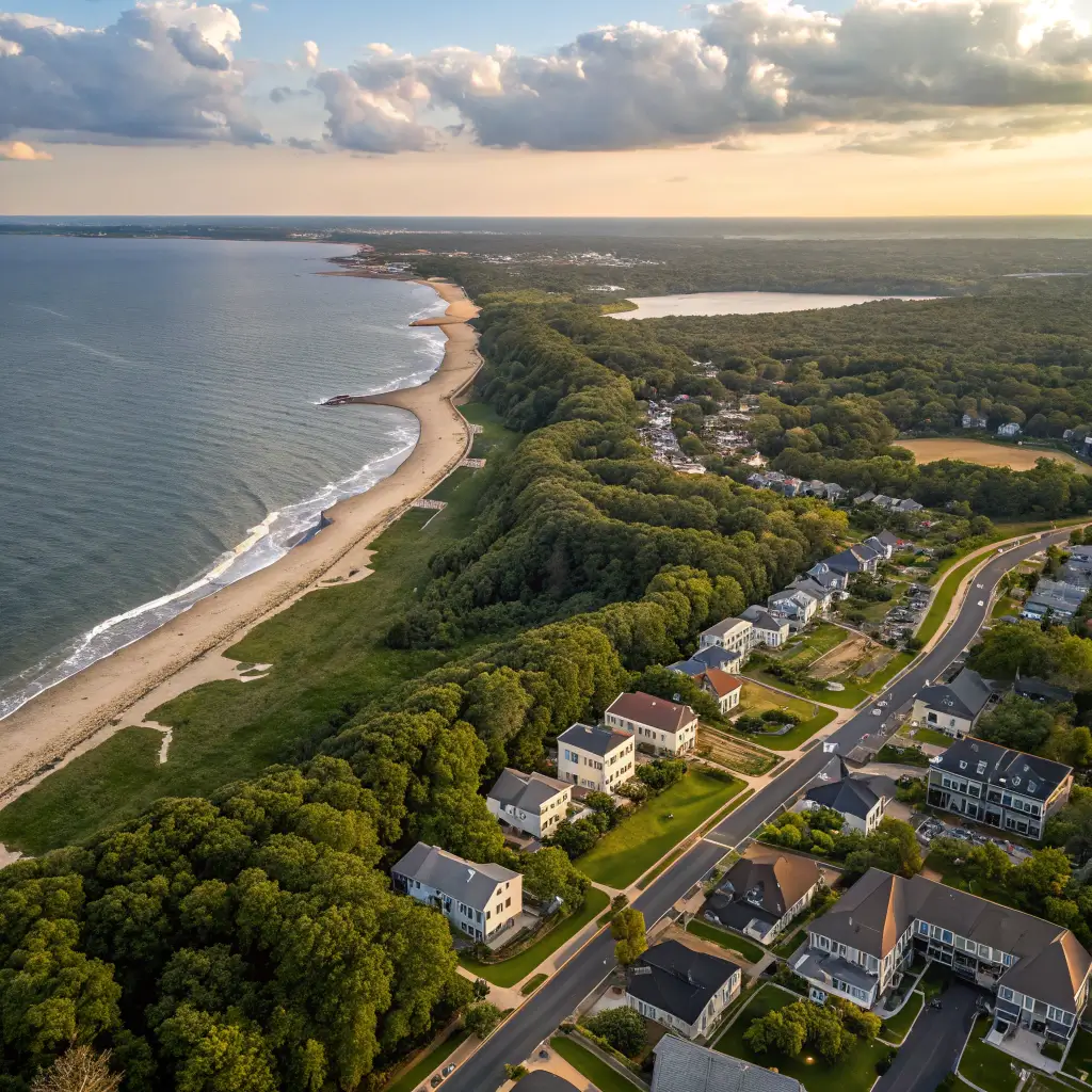 Charming residential areas and parks in Beachwood, NJ, with a view of the beach.