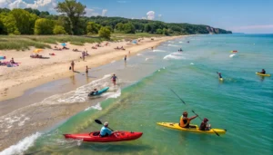 People engaging in activities like swimming and kayaking at Beachwood Beaches.
