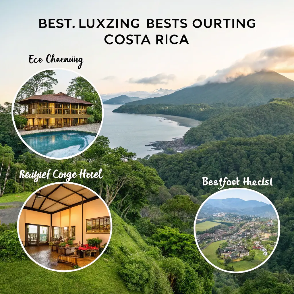 A variety of accommodations in Costa Rica, including a luxury resort, boutique hotel, eco-lodge, and budget hostel, showcasing the best places to stay in Costa Rica.