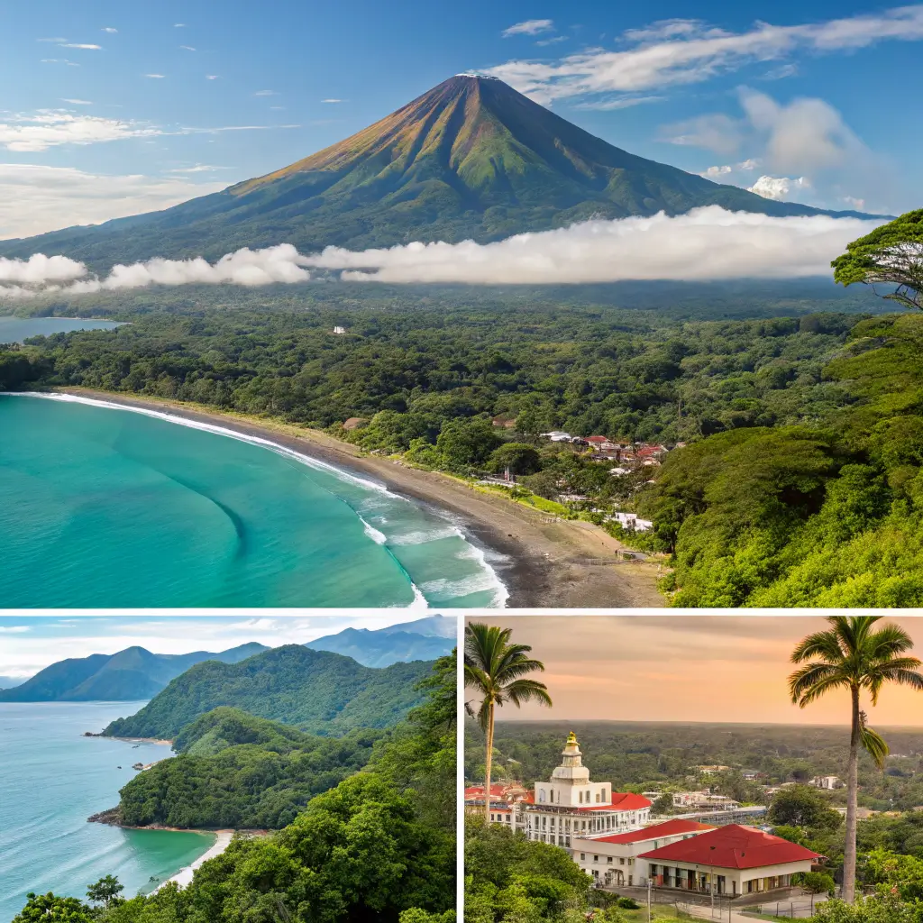 A collage showcasing the top regions of Costa Rica, including Arenal Volcano, Manuel Antonio, Monteverde, Tamarindo, and San José, representing the best places to stay in Costa Rica.
