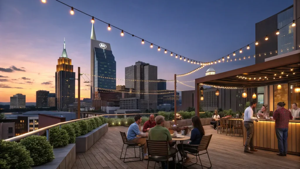 Nashville Broadway rooftop bar with live music and perfect May evening weather