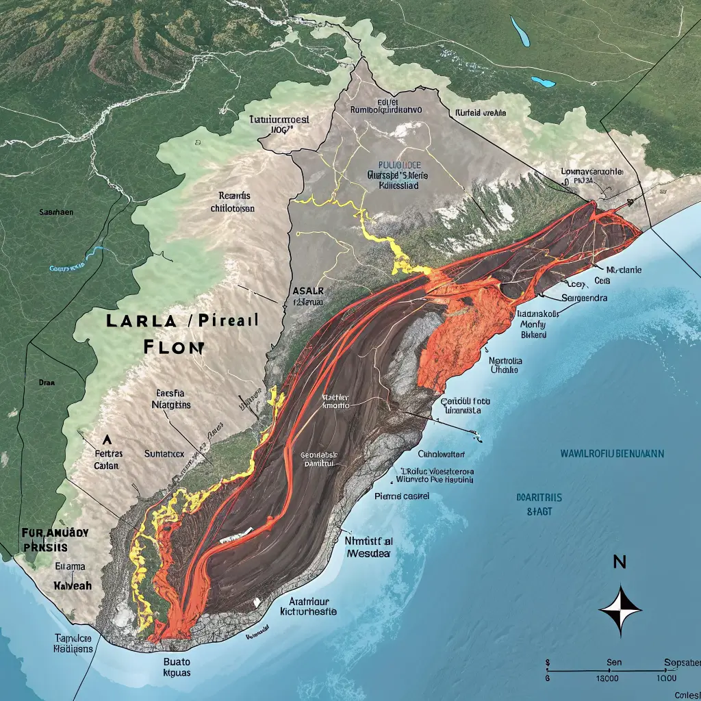 A geological map of Kilauea volcano showing its structure and lava flow paths.