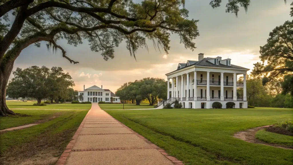 A scenic view of the area surrounding Nottoway Plantation, highlighting nearby attractions and directions.