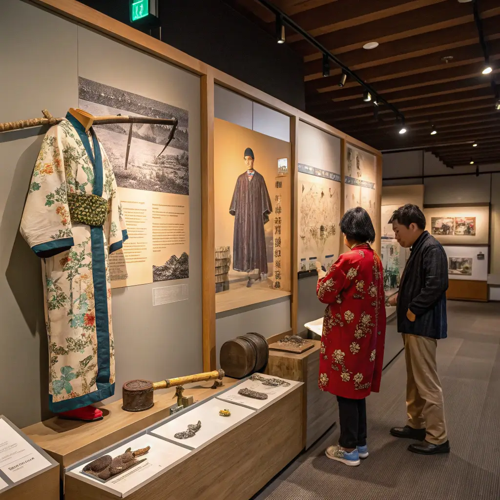 Detailed view of an exhibit showcasing traditional Japanese artifacts at the museum.