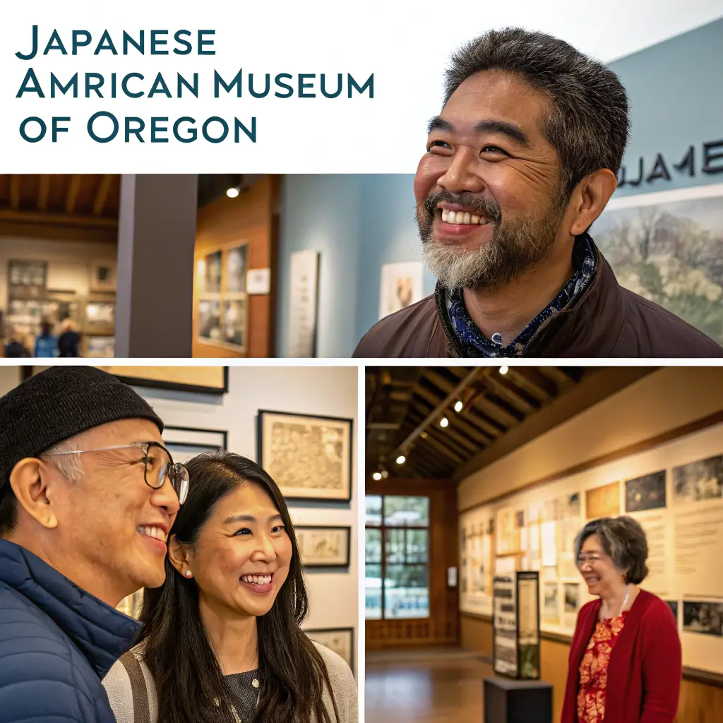 Diverse visitors sharing their experiences at the Japanese American Museum of Oregon.