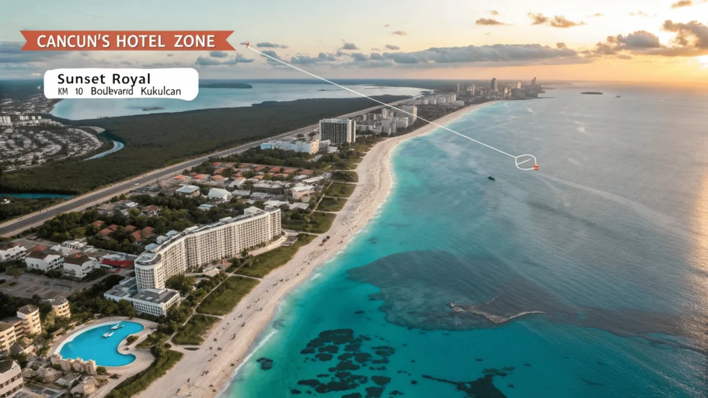 Strategic Location of Sunset Royal Cancun Mexico in the Hotel Zone