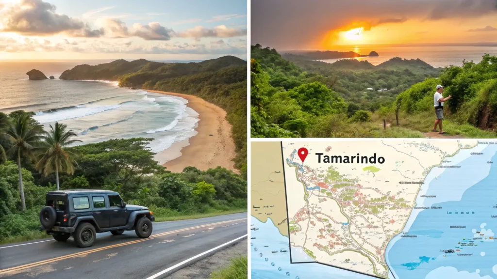 Travel planning essentials for Tamarindo including transportation, maps, accommodation, and seasonal information