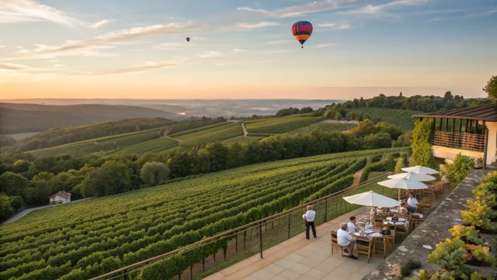 Napa Valley vineyard with outdoor wine tasting and lush green vines in May
