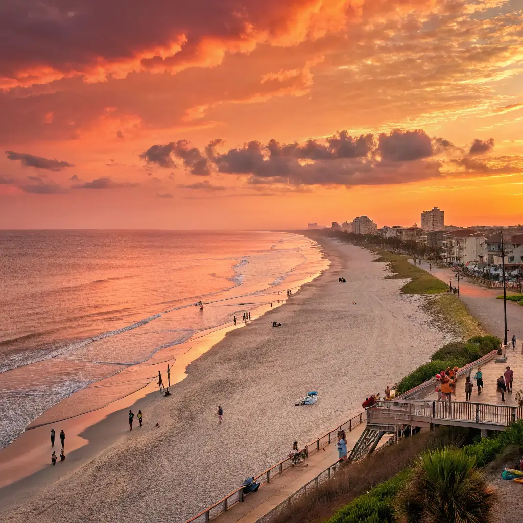 Sunset at Surfside Beach, Texas, showcasing seasonal beauty.