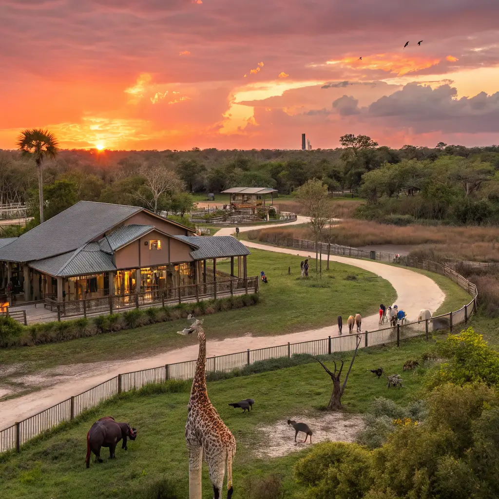 A stunning sunset view of Oatland Island Wildlife Center, showcasing its natural beauty and wildlife.